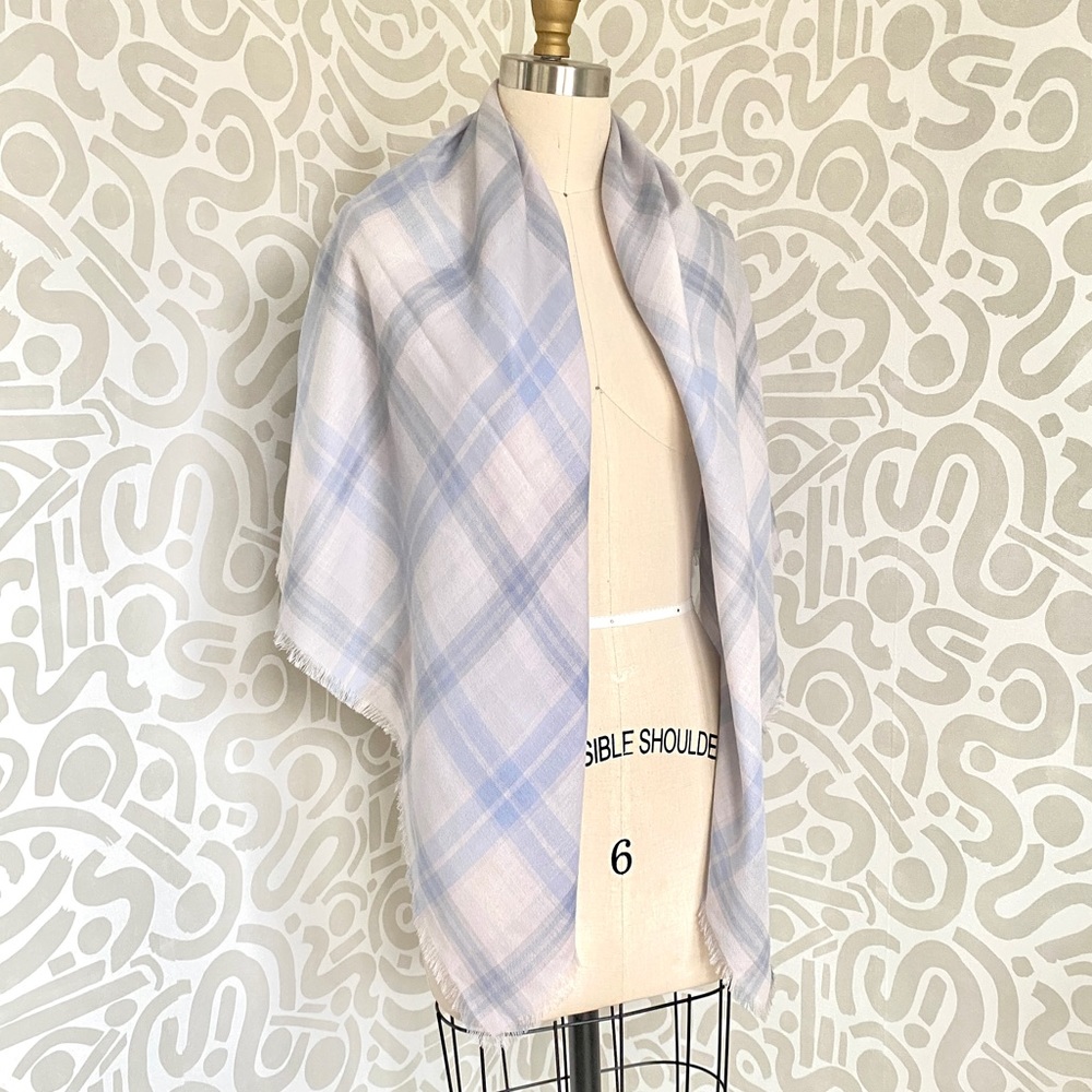 Coach Light Blue Plaid Square Scarf / Wrap